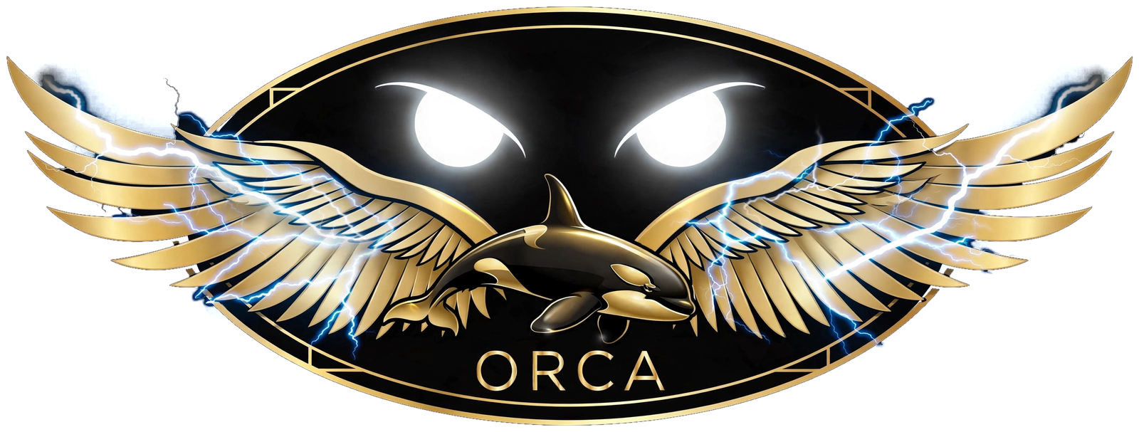 ORCA emblem: an orca with golden wings inside a gold oval