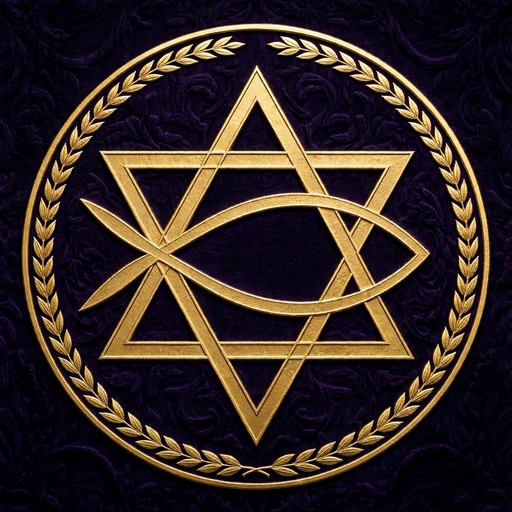 The gate emblem — the Star of David with the Christian fish woven through it